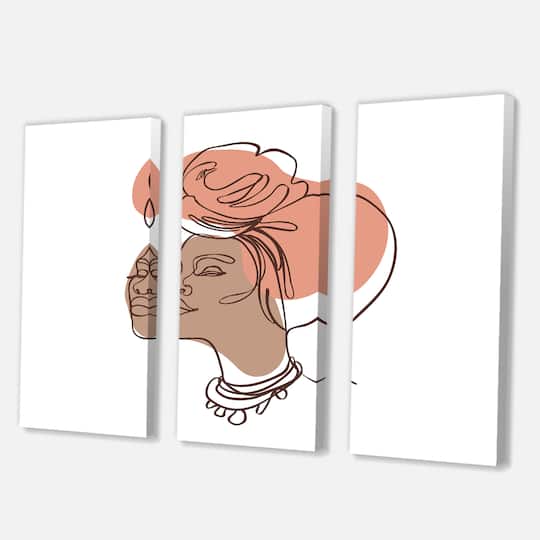 Designart - One Line Portrait of African American Woman IV - Modern Canvas Wall Art Print